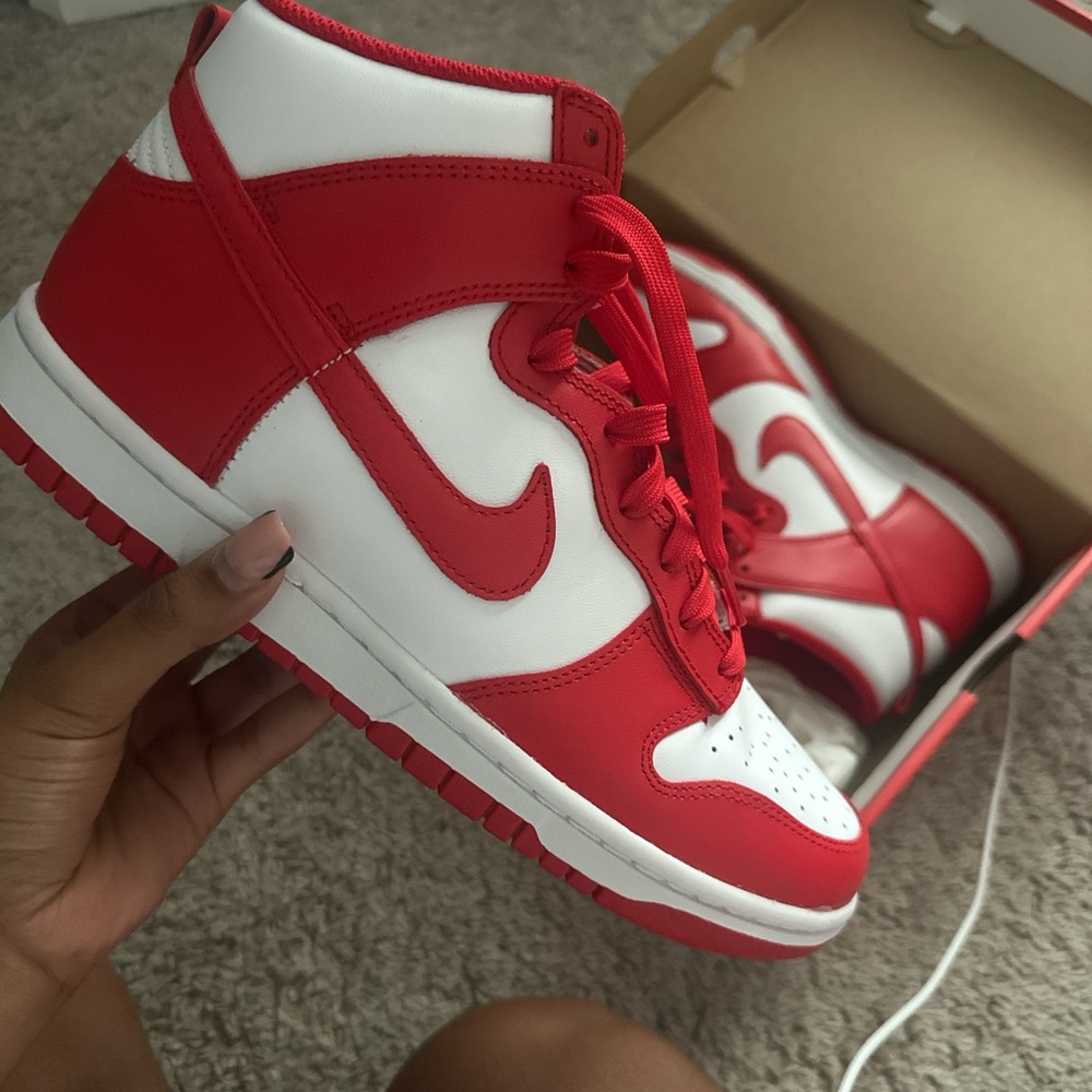 Nike Red and White Dunk High